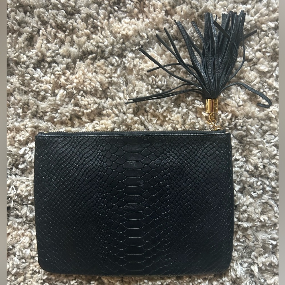 Gigi Ny Black Embossed Python Leather Clutch - image 4